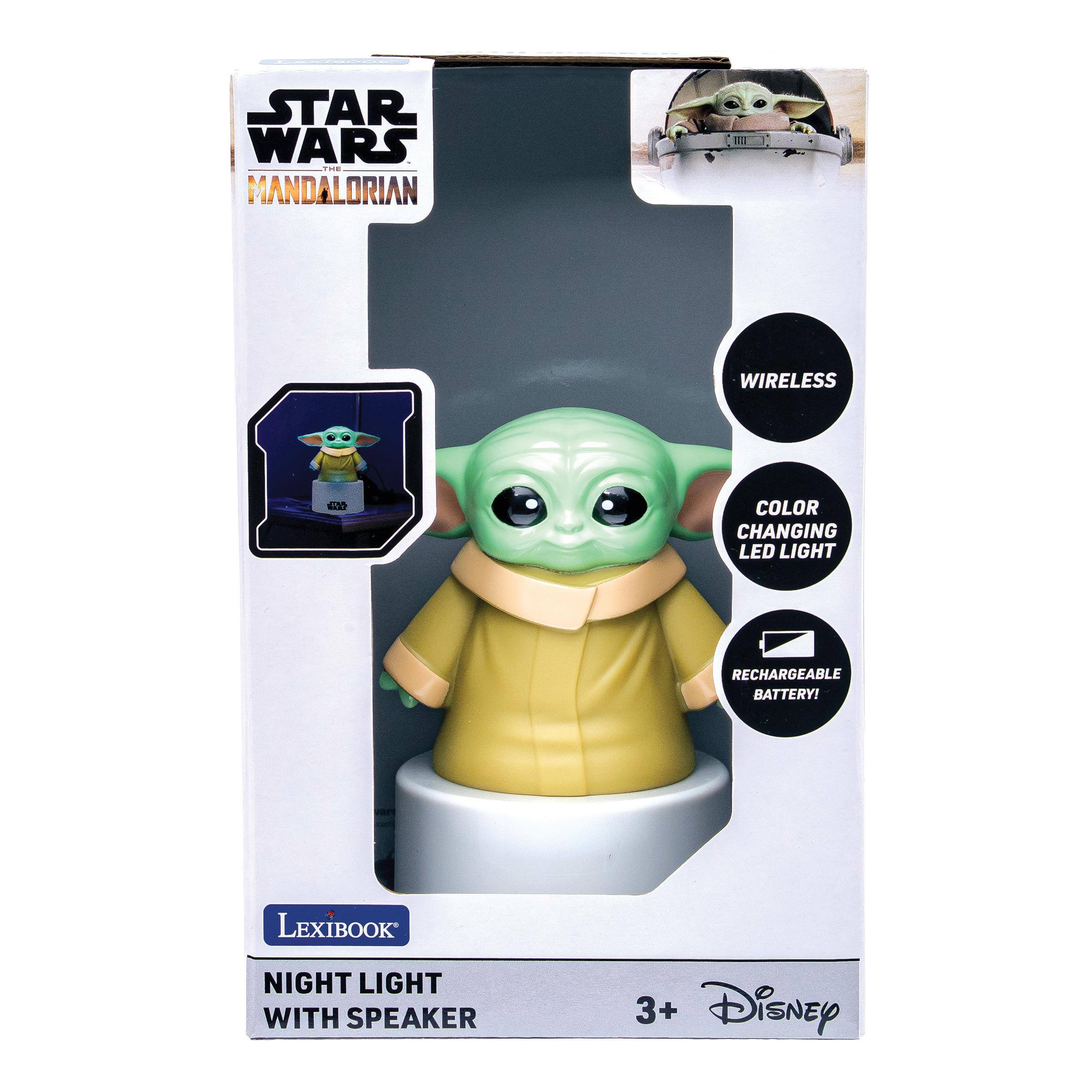 STAR WARS THE MANDALORIAN 15 CHANGING LED WIRELESS COLOR LIGHT RECHARGEABLE BATTERY!  
LEXIBOOK  
NIGHT LIGHT WITH SPEAKER  
3+ Disney