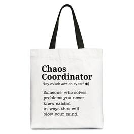 OrnamentallyYou - Chaos Coordinator Definition Personalized Canvas Tote Bag, Funny Gift Shopper for Busy Moms - White Black