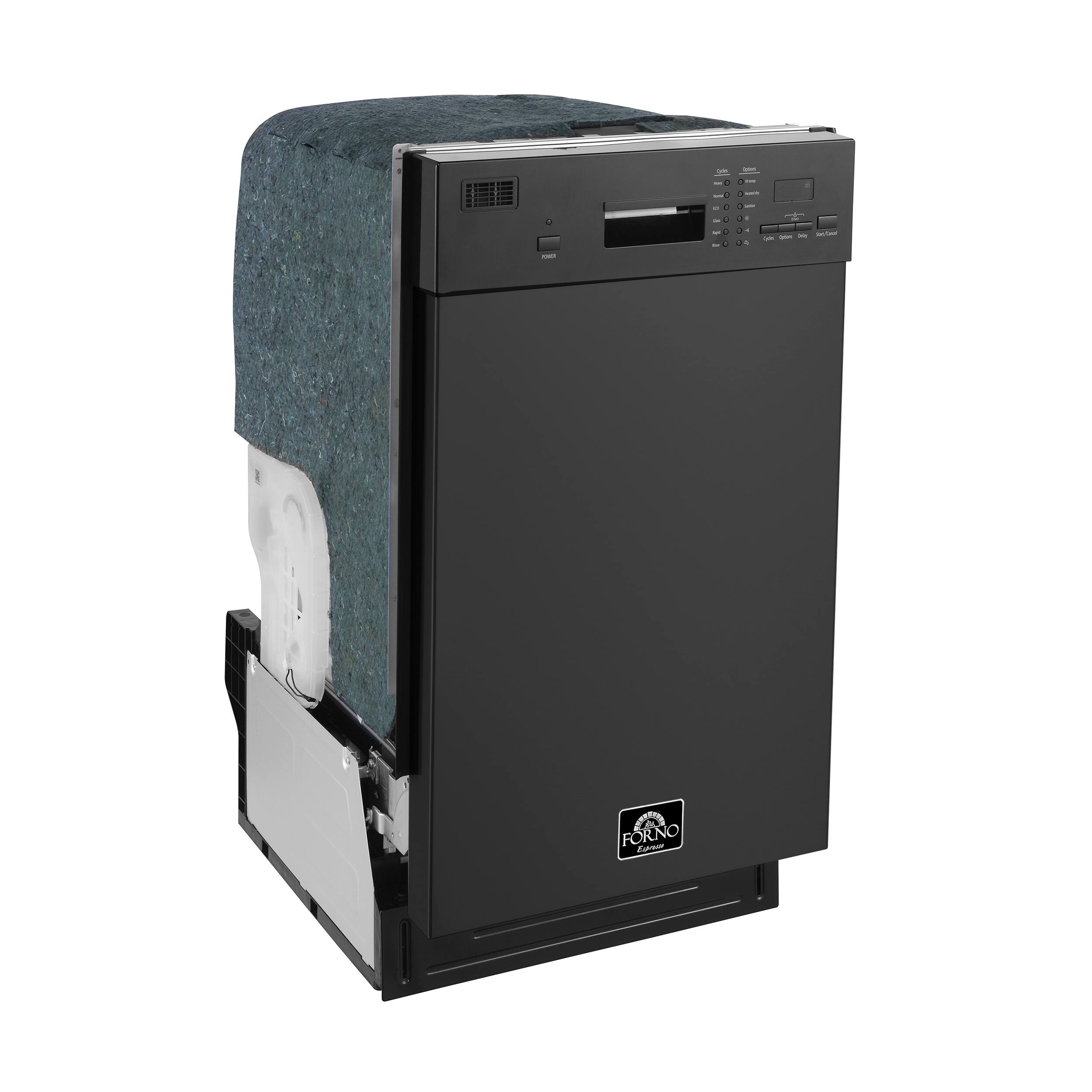 Angle. Forno Appliances - Polo 18" Compact Front Control Built-In Stainless Steel Tub Dishwasher, 52dBA - Black.