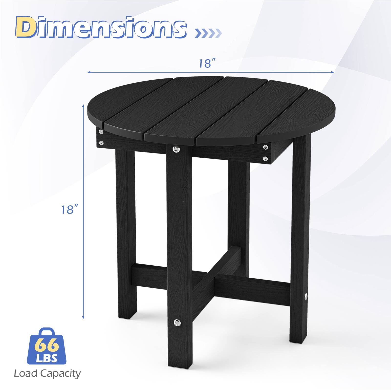 Dimensions: 18" x 18"  
Load Capacity: 66 LBS