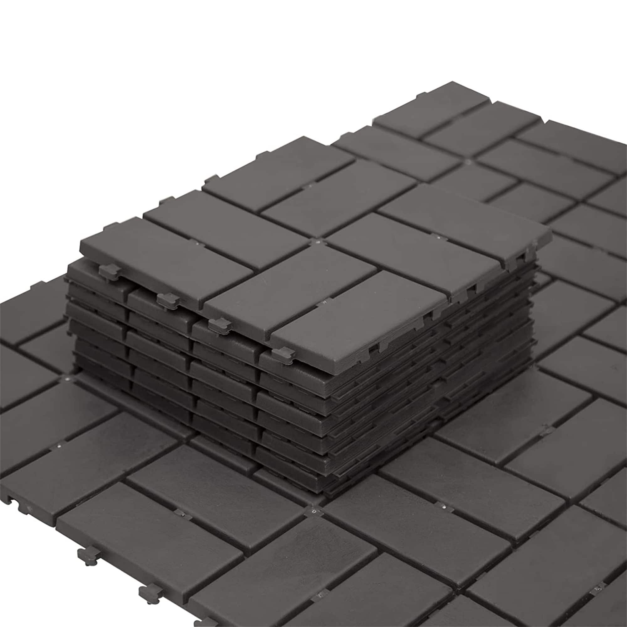 APRILSOUL - 44pcs 12x12in Composite Interlocking Deck Tiles Four Slat Plastic - Gray