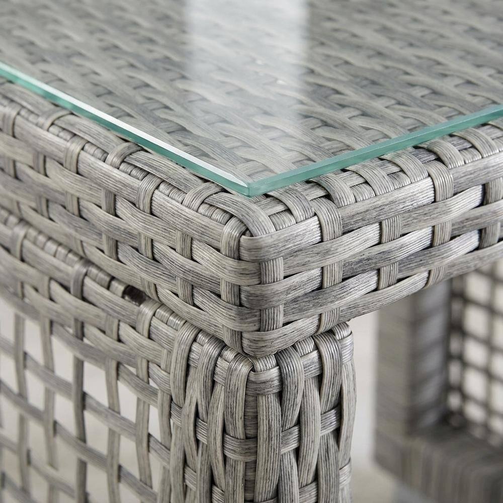 Alt View 1. Outdoor Escape - Wicker Rattan Outdoor Side Table in Neutral Finish with Weather-Resistant Design - Gray.