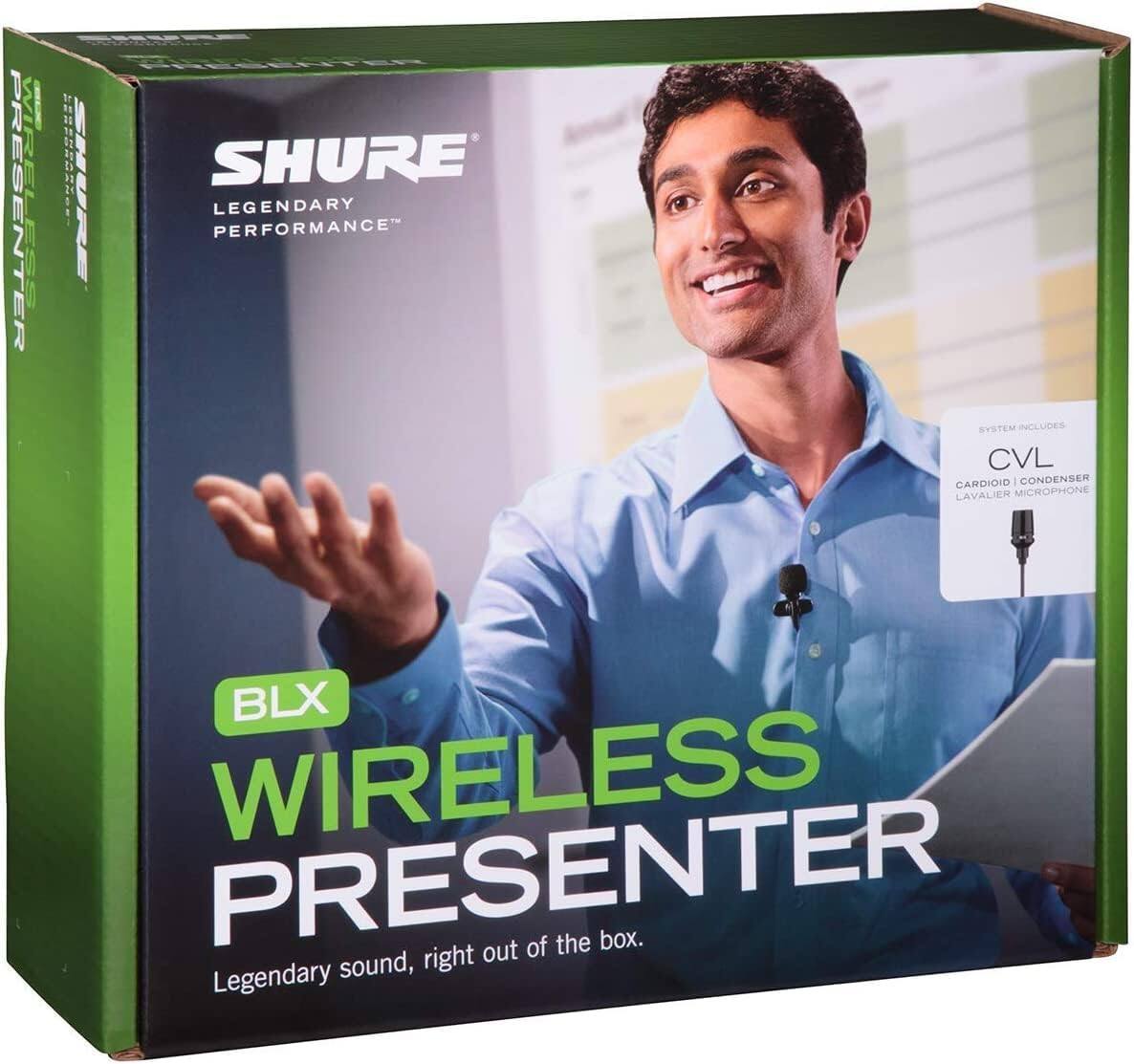 - PRESENTER WIRELESS 11g SMURE SHURE LEGENDARY PERFORMANCE SYSTEM INCLUDES CVL CARDIOID CONDENSER Lavalier MICROPHONE BLX WIRELESS PRESENTER out of the box. Legendary sound, right out of the box.