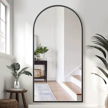 Front. PexFix - 71"x35" Arched Full Length Mirror Solid Wood Frame Floor Mirror HD Wall-Mounted Dressing Mirror for Bedroom Living Room - Black.