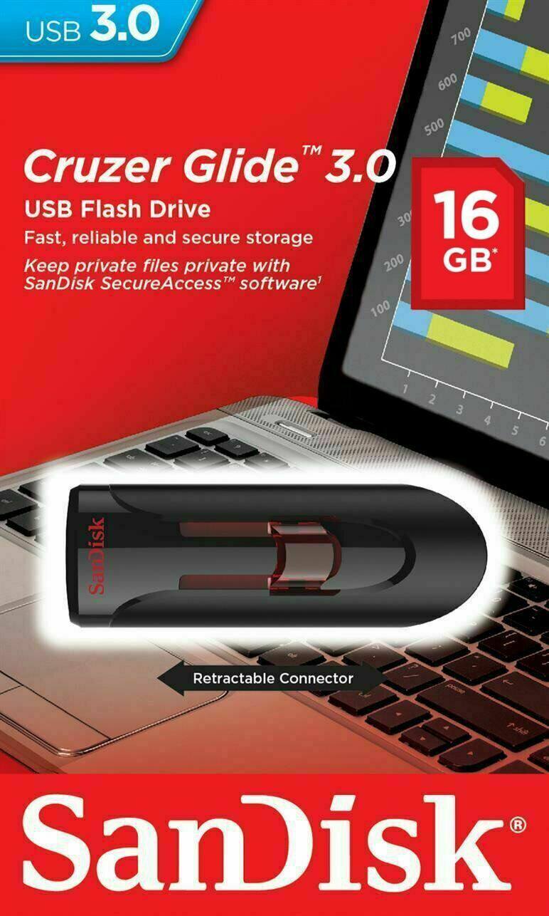 SANDISK - Cruzer Glide USB 3.0 Flash Drive - 16GB - Black