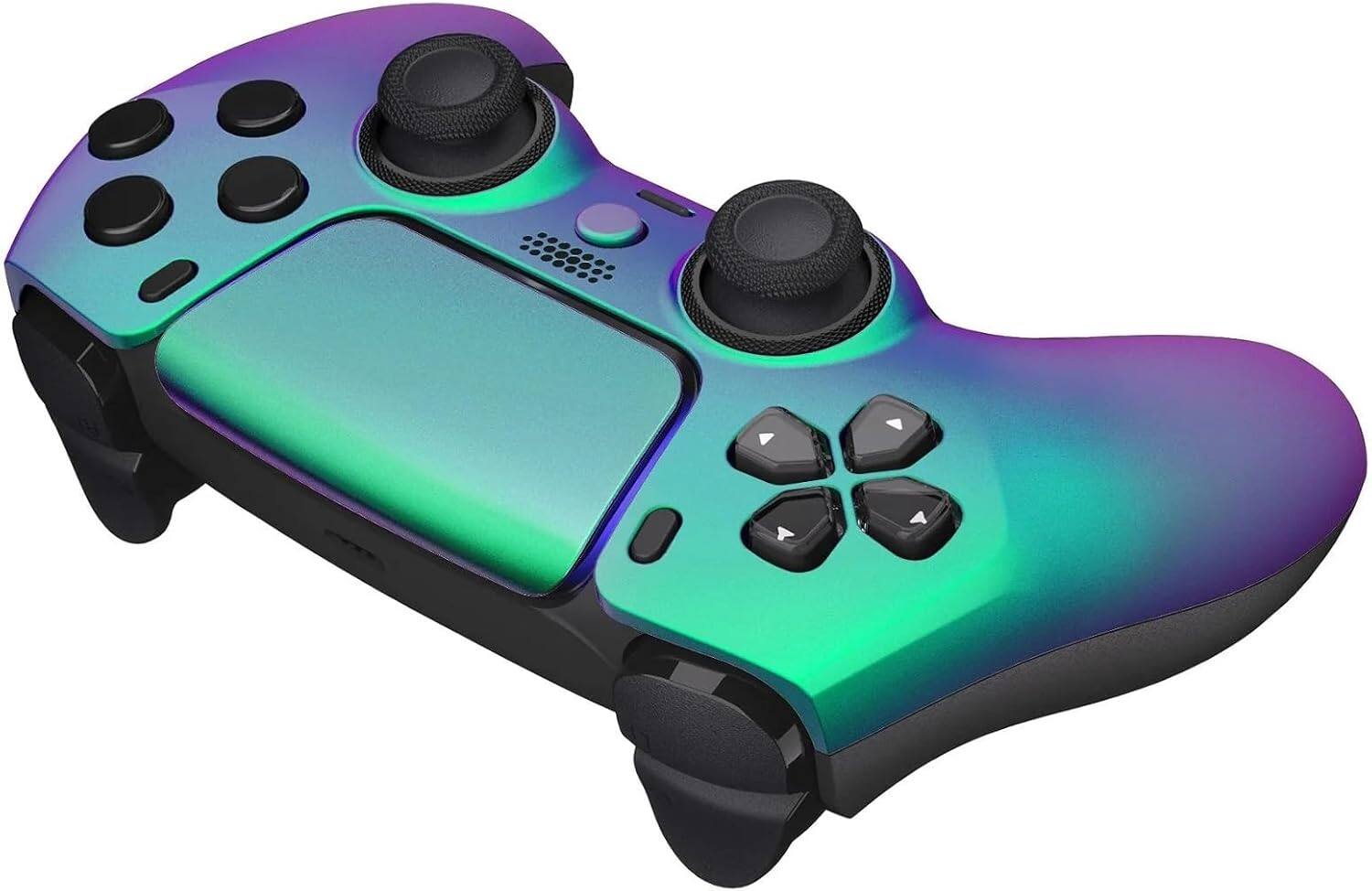 Back. Custom Controllerzz - Custom Wireless Controller for PS5 - Green & Purple Chameleon.