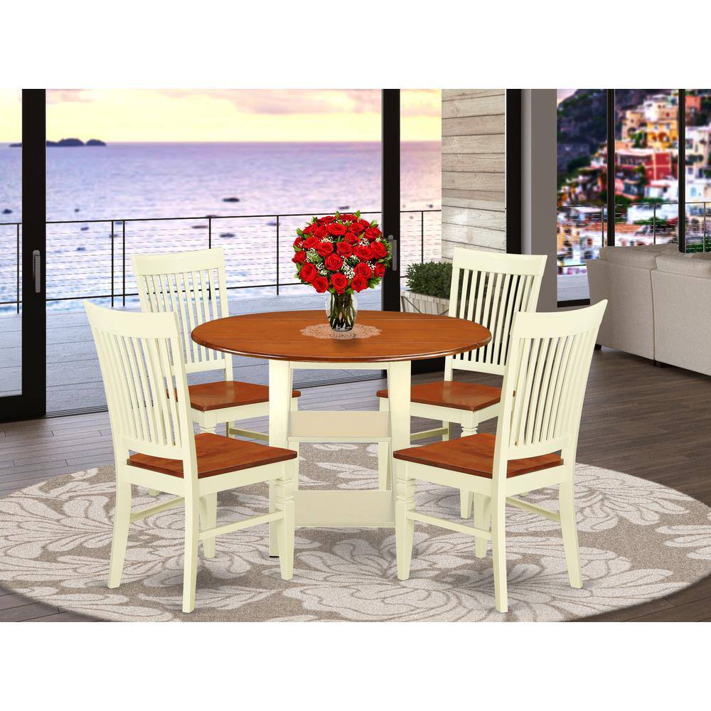 Back. East West Furniture - Dining Room Set Buttermilk & Cherry - Brown.