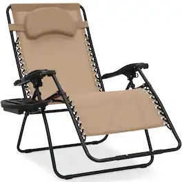 Best Choice Products - Oversized Zero Gravity Chair, Folding Outdoor Patio Recliner w/ Cup Holder - Tan