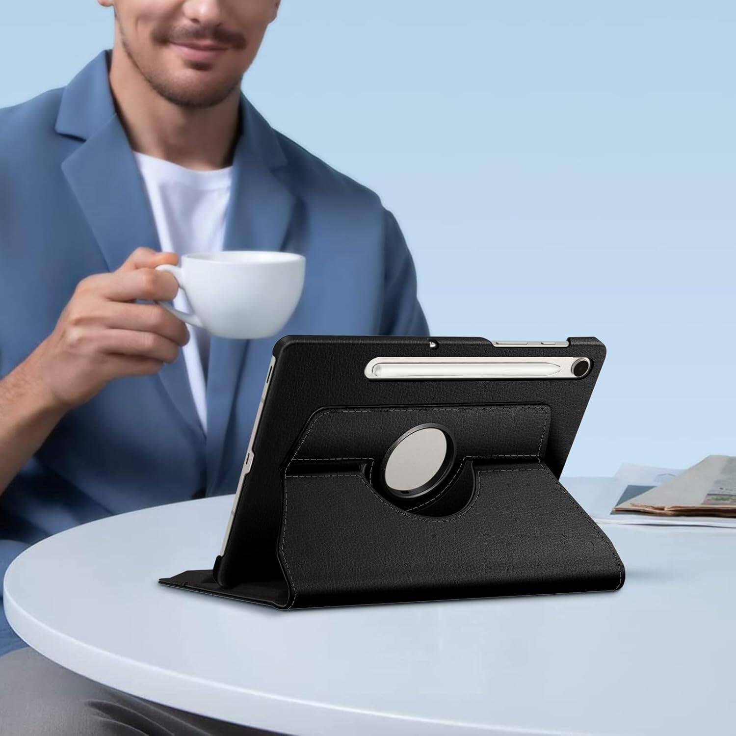 Alt View 4. Fintie - Rotating Case for Samsung Tab S10 Lite/ Tab S10 FE/ Tab S9 FE/ Tab S9, 360 Degree Swiveling Stand Cover, Auto Sleep/Wake - Black .