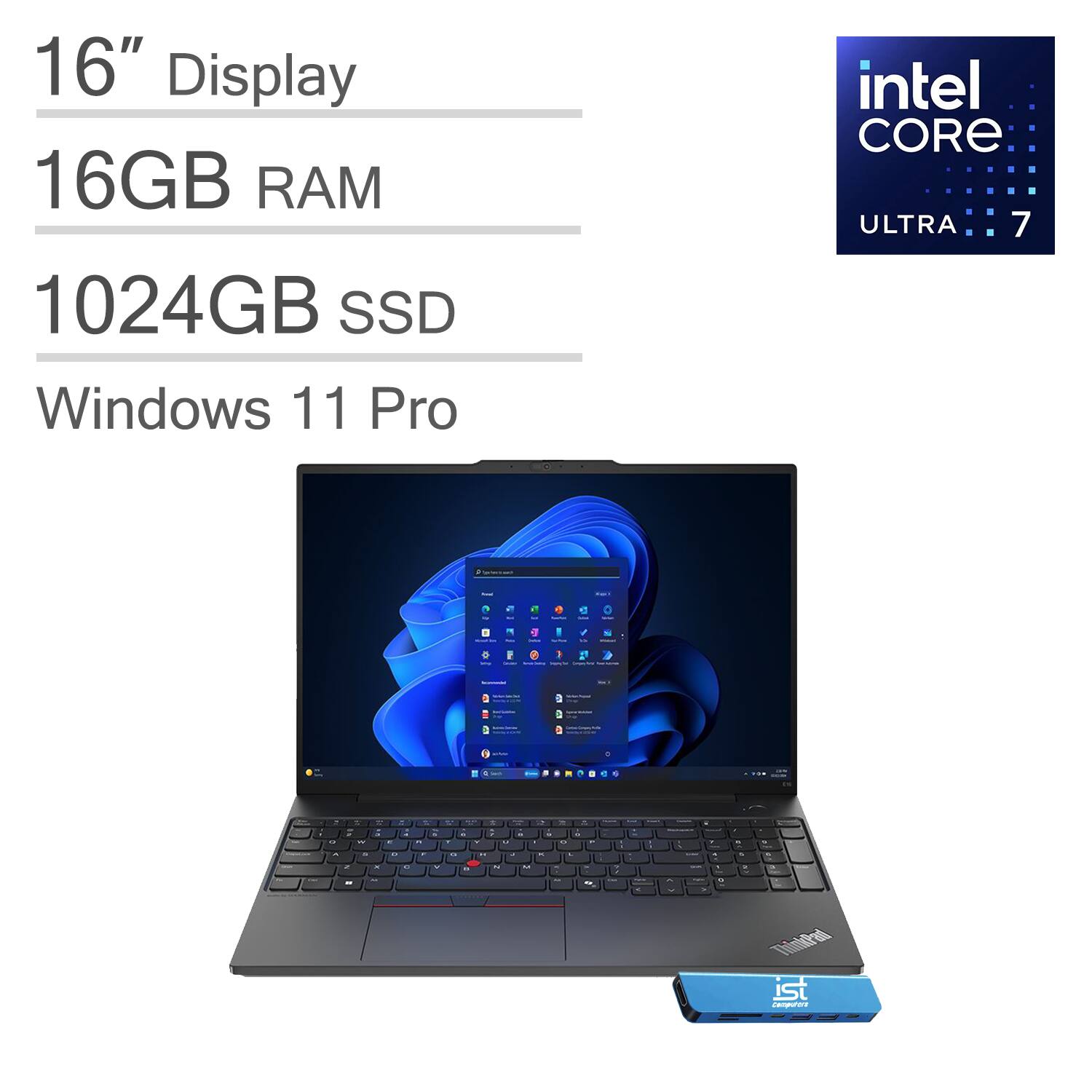 Lenovo - ThinkPad E16 Gen 2 16" WUXGA AI PC Laptop - Core Ultra7 - 16GB RAM - 1TB SSD - IST HUB - Thunderbolt - Win 11Pro - Black