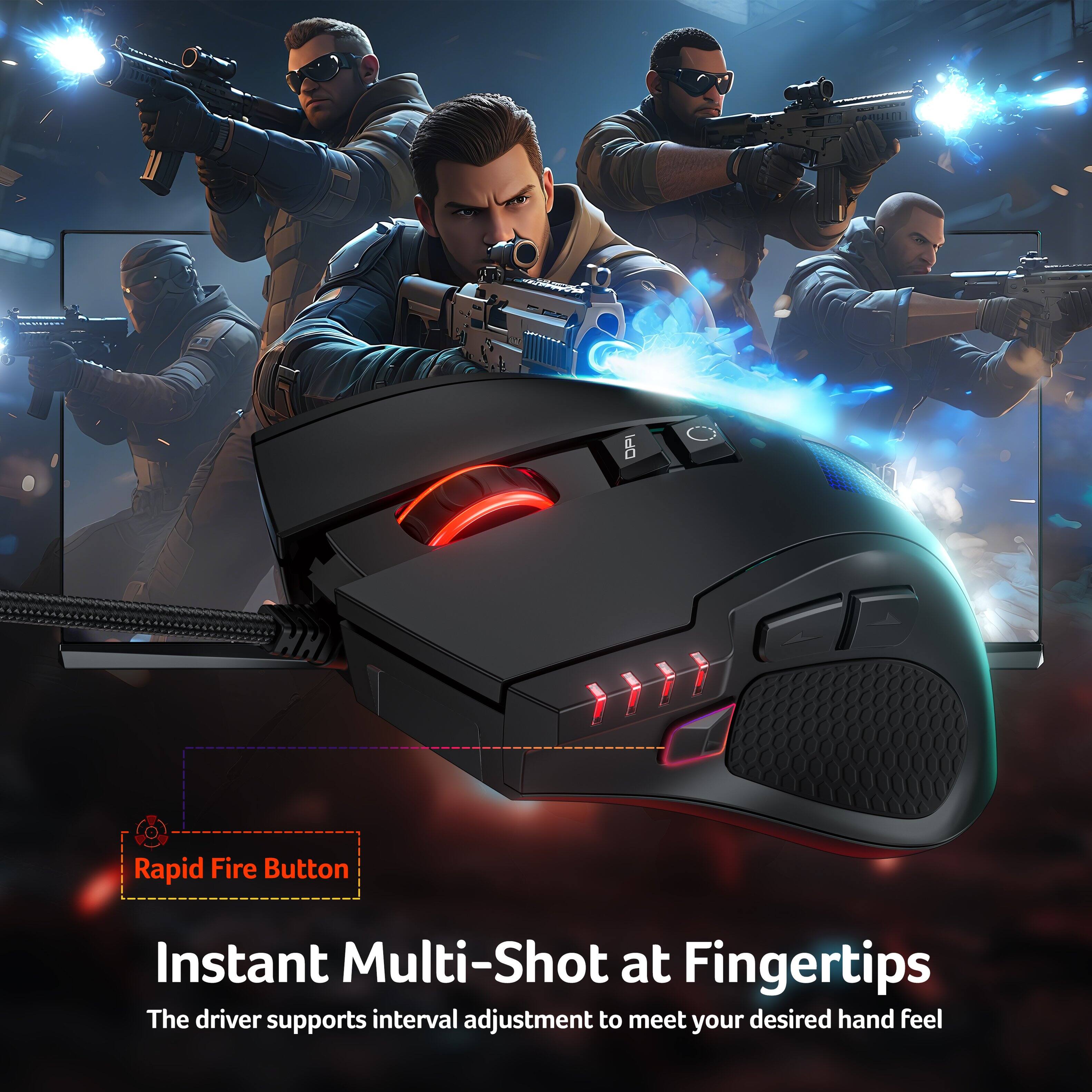 Rapid Fire Button: Instant Multi-Shot at Fingertips. The driver supports interval adjustment to meet your desired hand feel.