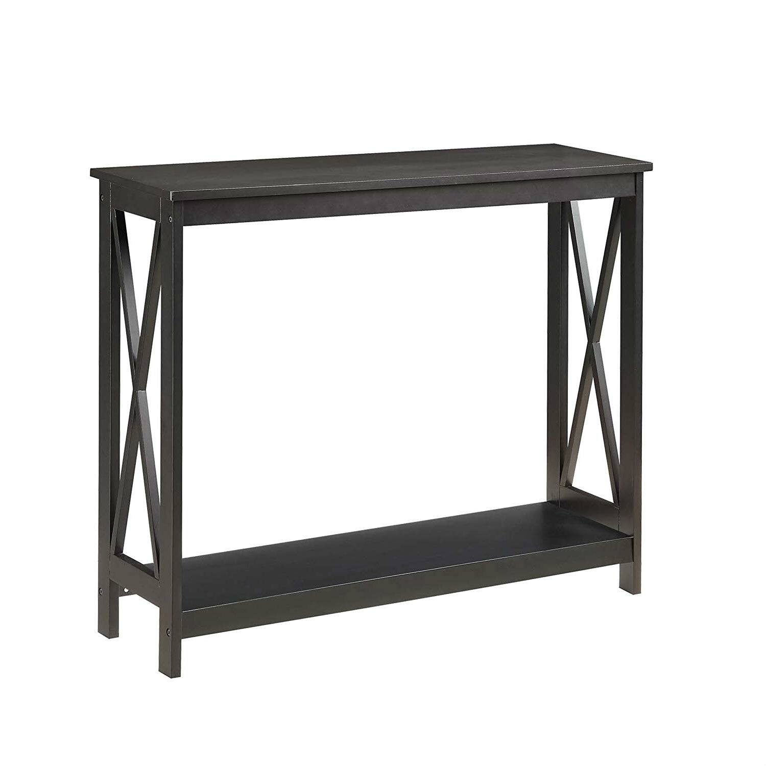 Angle. Hivvago - Black Wood Console Sofa Table with Bottom Storage Shelf - Black.