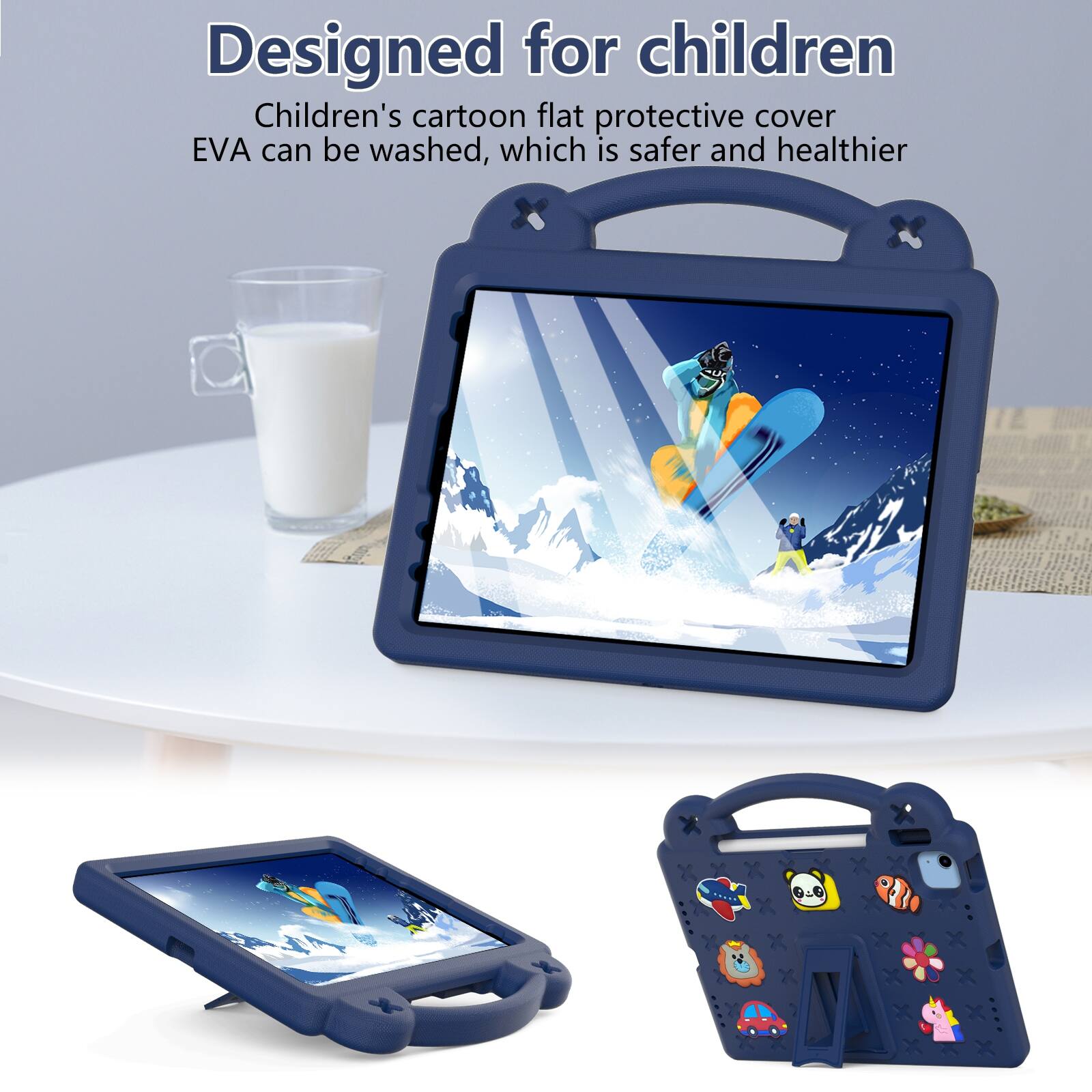 Designed for children  
Children's cartoon flat protective cover EVA can be washed, which is safer and healthier