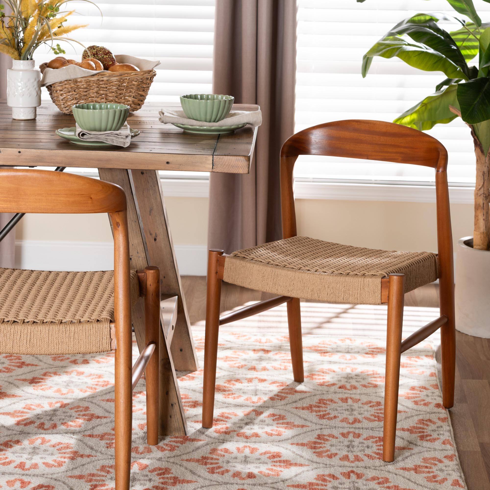 Alt View 4. bali & pari - Lorena Paper Loom Woven Dining Chair - Mahogany Wood Frame Accent Chair with Curved Back for Kitchen or Dining Room - Honey/Brown.