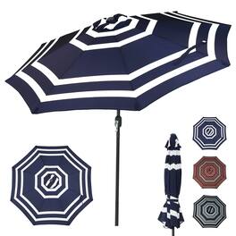 Sunnydaze - 9 ft Aluminum Patio Umbrella with Tilt and Crank - Navy Blue Stripe