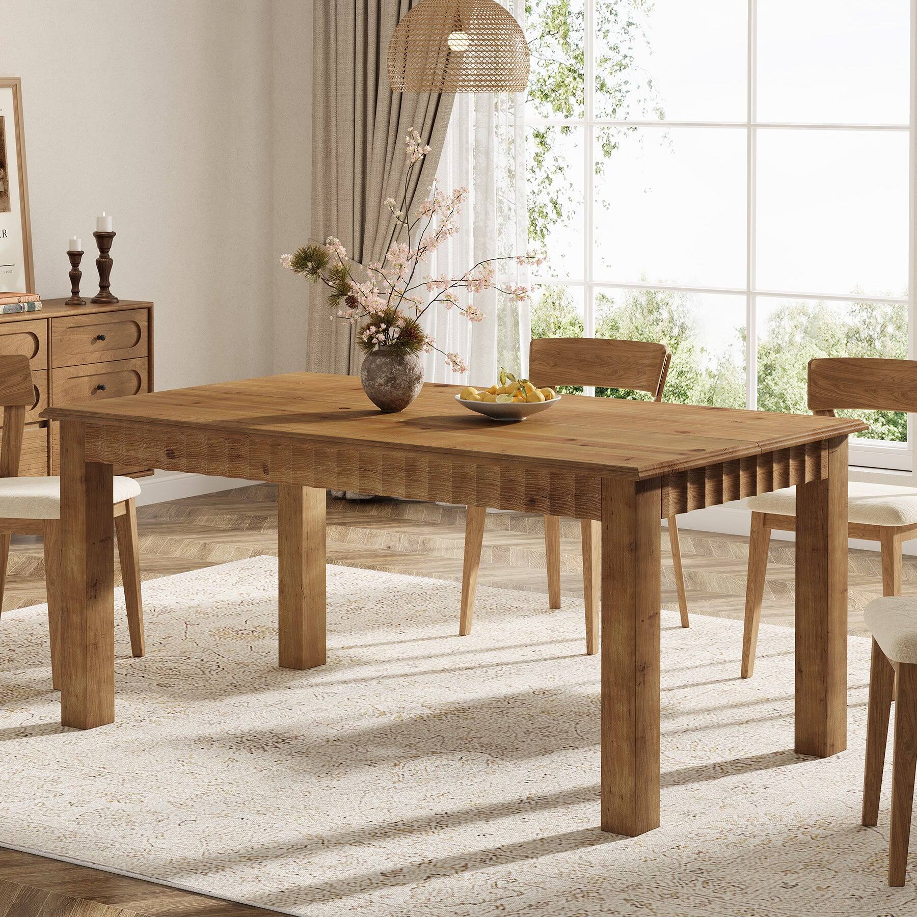 Tribesigns Solid Wood Dining Table with Wood Grain Finish and ...