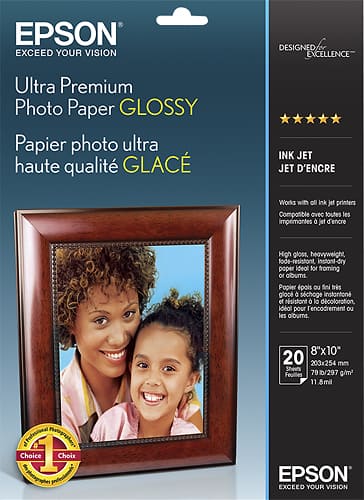 Epson Premium Photo Paper 8 x 10 68 Lb High Gloss White 20 Sheets