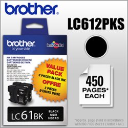 Brother - LC612PKS Standard-Yield 2-Pack Ink Cartridges - Black - Front_Zoom