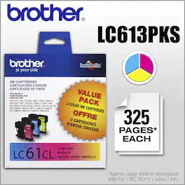 Brother - LC613PKS 3-Pack Standard-Yield Ink Cartridges - Cyan/Yellow/Magenta - Cyan/Magenta/Yellow