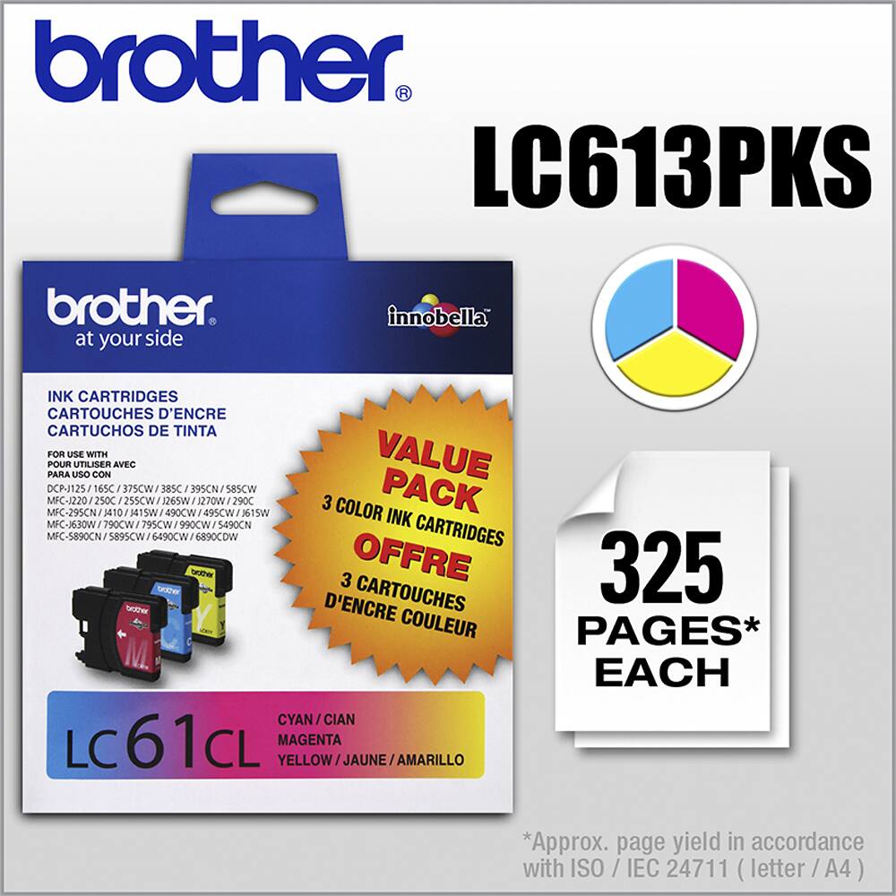 Front. Brother - LC613PKS 3-Pack Standard-Yield Ink Cartridges - Cyan/Yellow/Magenta - Cyan/Yellow/Magenta.