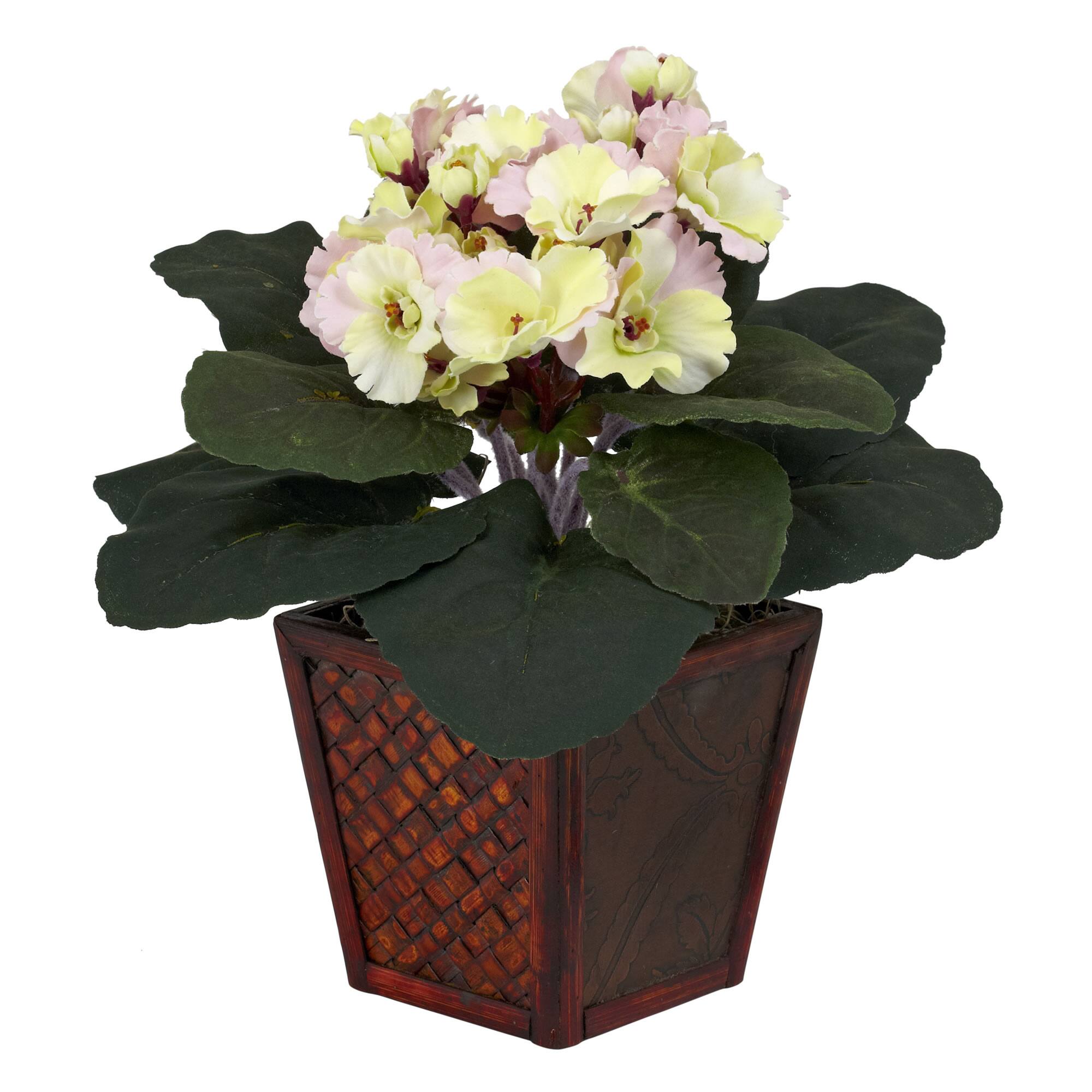 Left. BreeBe - African Violet w/Vase - Purple & Cream/Pink.