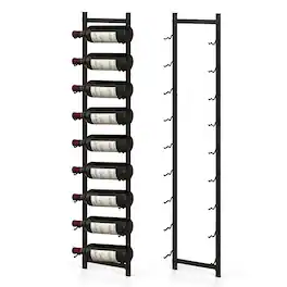 Gymax - 9 Bottles Wall Mounted Wine Rack Metal Wine Display Holder Organizer - Black