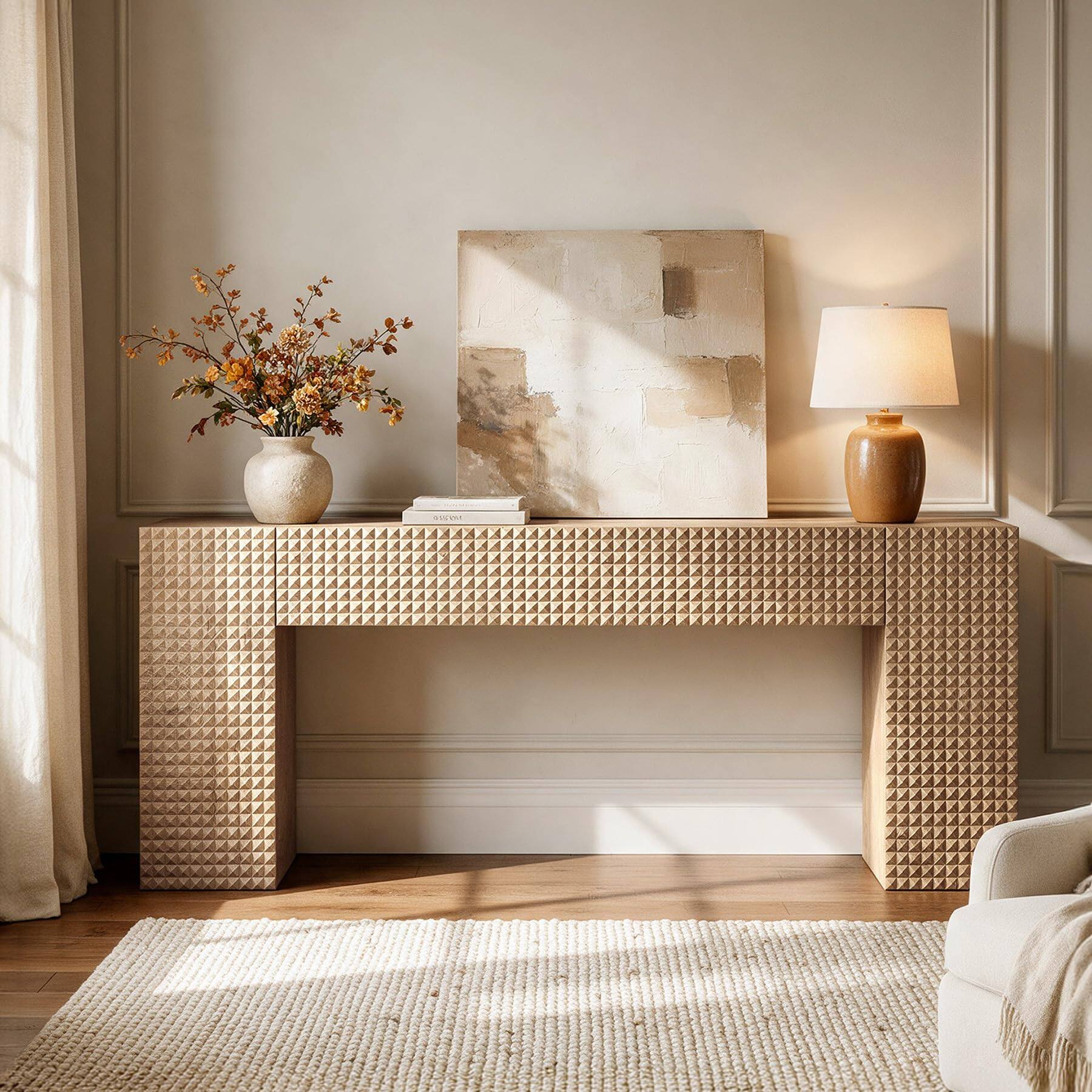 Alt View 4. Tribesigns - 79 Inch Extra Long Console Table, Modern Narrow Sofa Table - Brown.