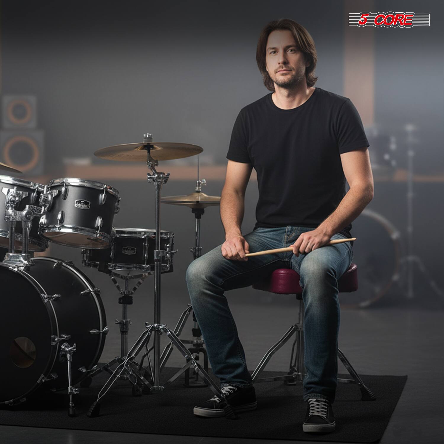 Alt View 4. 5 CORE - 5 Core Drum Throne w Backrest 4" Padded Stool Adjustable 24.5" Drummer Chair w 441Lb Capacity - Purple.