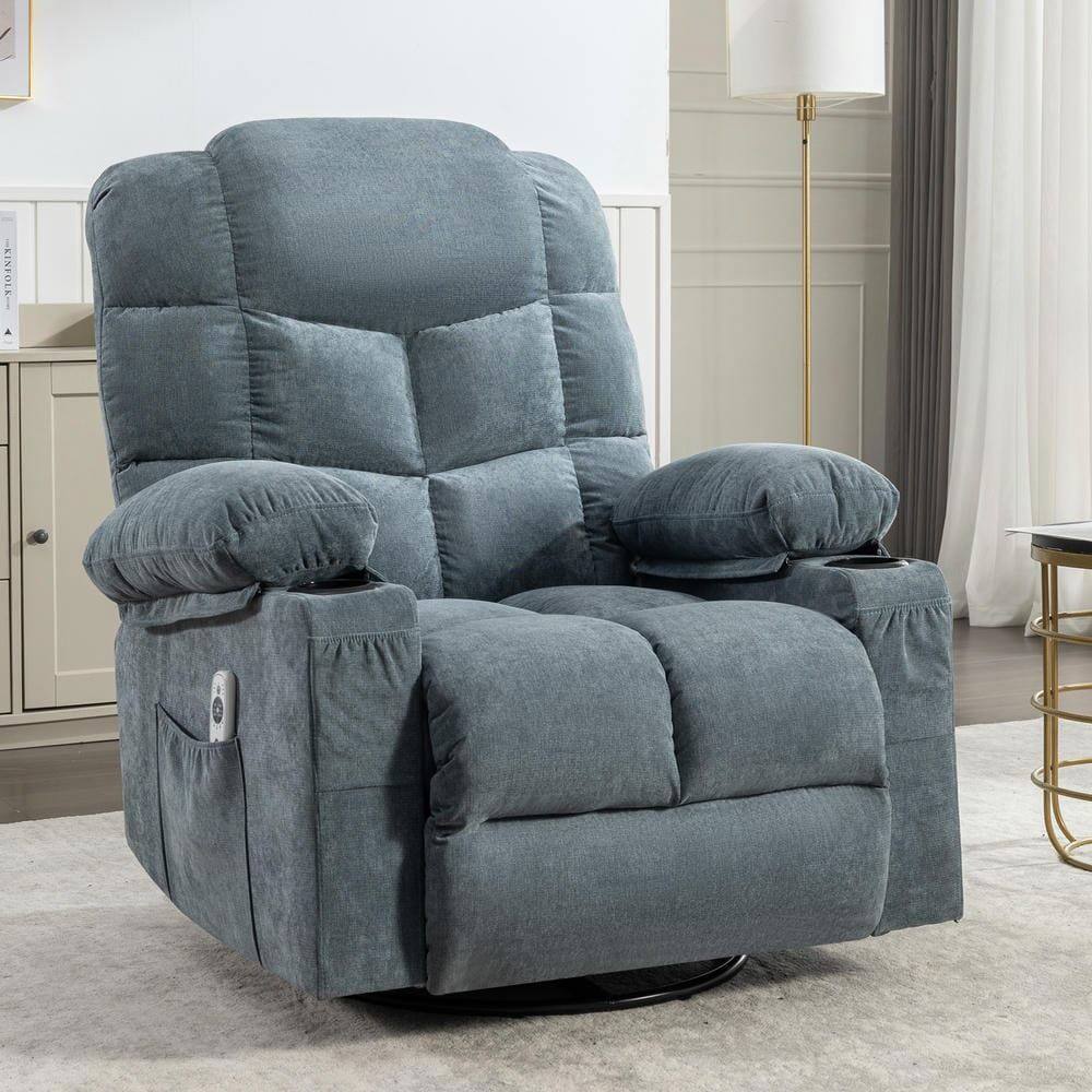 Alt View 10. Kadyn - Massage Rocker Recliner Chair, 8-Point Vibration & Heat, 150° Recline, USB Port, Cup Holders, Blue - Blue.