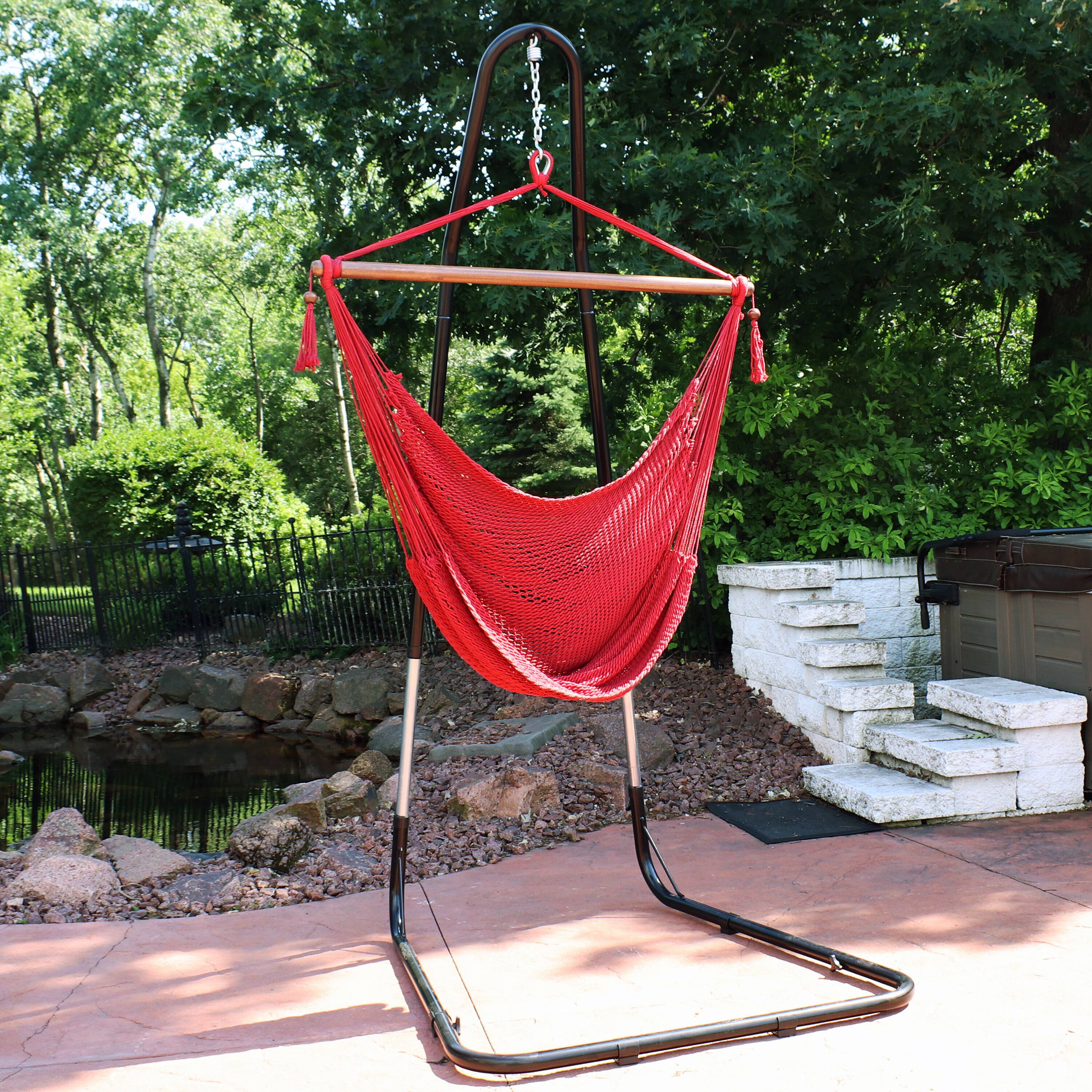 Alt View 2. Sunnydaze - Extra Large Hammock Chair with Adjustable Steel Stand - Red.