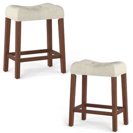 Gymax - 24'' Saddle Bar Stools Set of 2 w/ Footrest Rubber Wood Frame for Kitchen Island - Brown