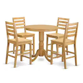 East West Furniture - 5 PC Dining counter height set-pub Table and 4 Dining Chairs - Oak