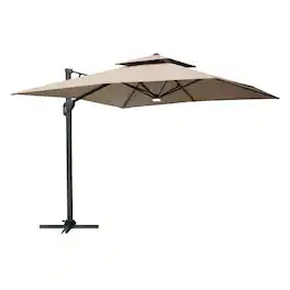Mondawe - 10 x 10ft Square Cantilever Umbrella with Bluetooth Audio Atmosphere Light - Tan