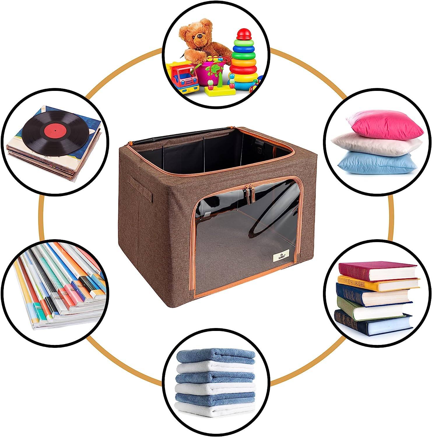 Alt View 4. Sorbus - Sorbus Storage Bins with Metal Frame, Stackable & Foldable Clothes Organizer Bags, Fabric Storage Containers - Brown.