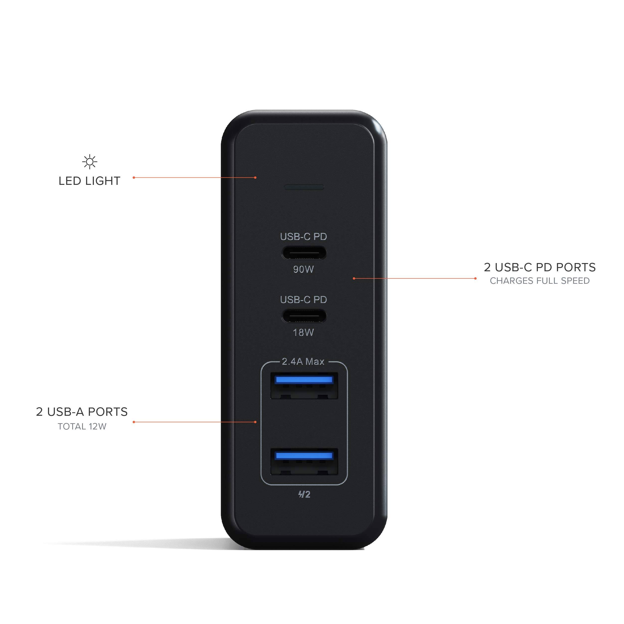 LED LIGHT  
USB-C PD 90W  
2 USB-C PD PORTS  
CHARGES FULL SPEED  
USB-C PD 18W  
2.4A Max  
2 USB-A PORTS  
TOTAL 12W  
42