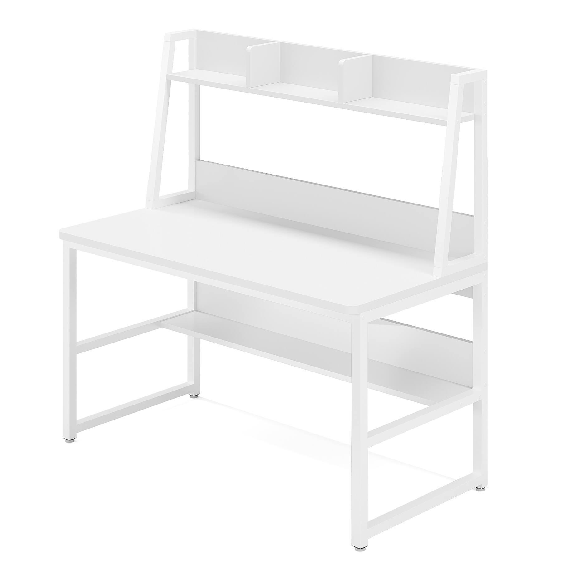 Back. APRILSOUL - 47in Computer Desk with Hutch and Bookshelf Compact Desk Writing Study Table with Storage Modern Workstation White - White.