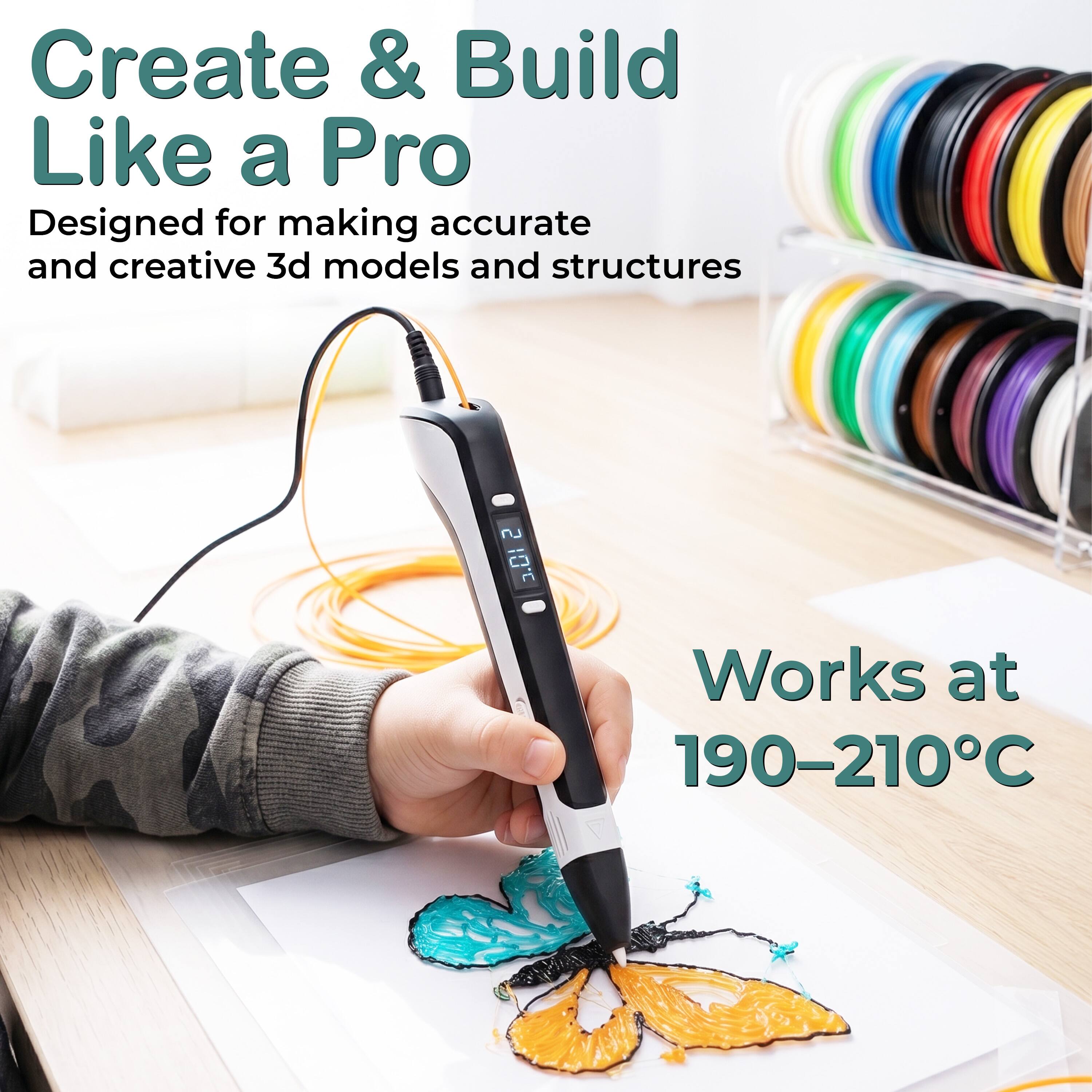 Create & Build Like a Pro  
Designed for making accurate and creative 3d models and structures  
Works at 190-210°C