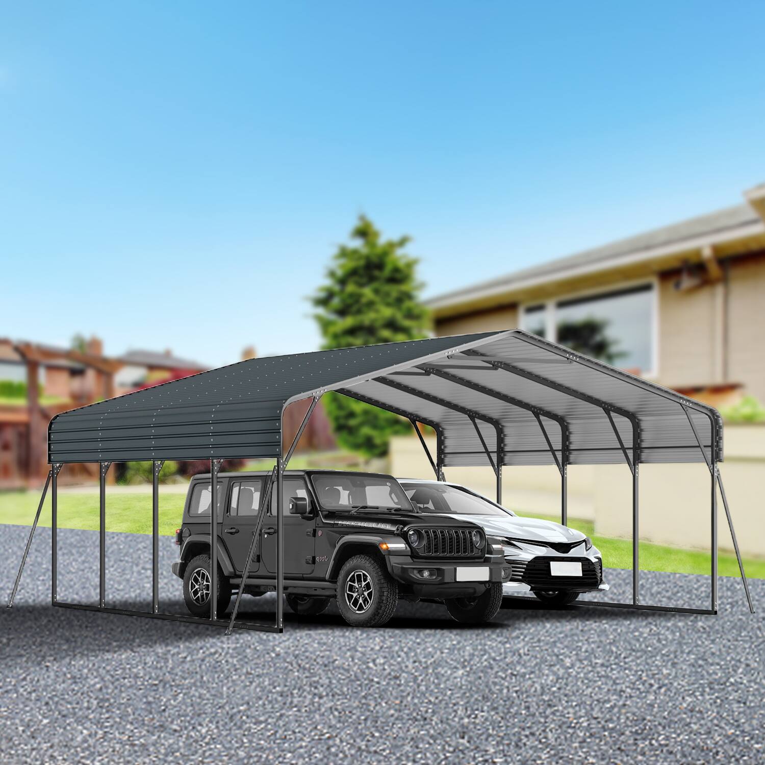 Angle. Mondawe - 20x20FT Metal Carport with Galvanized Steel Roof - Black.