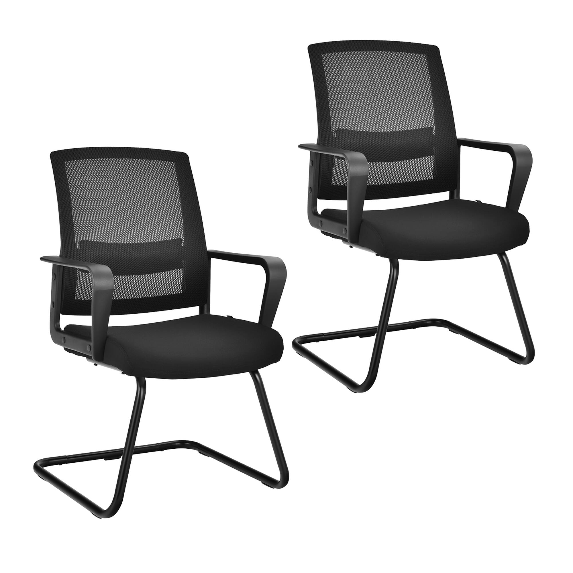 Front. Costway - Costway Set of 2 Conference Chairs Mesh Reception Office Guest Chairs w/ Lumbar Support - Black.