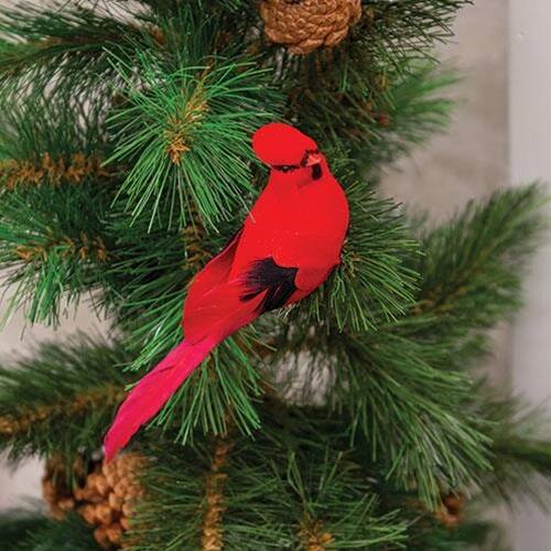 Angle. BreeBe - Velvet Feather Cardinal Clip *Must Order of Multiples of 12* - Red.