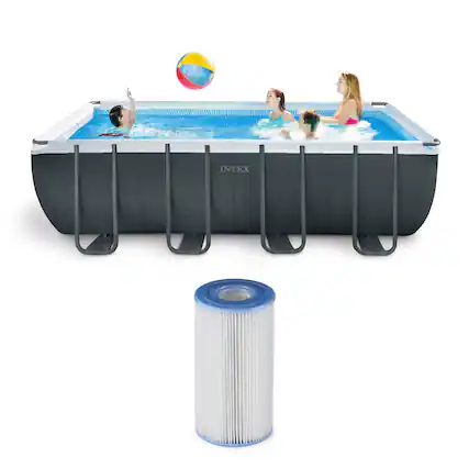 Front. Intex - Intex Ultra XTR 18' x 9' x 52" Rectangular Metal Frame Above Ground Pool Set.