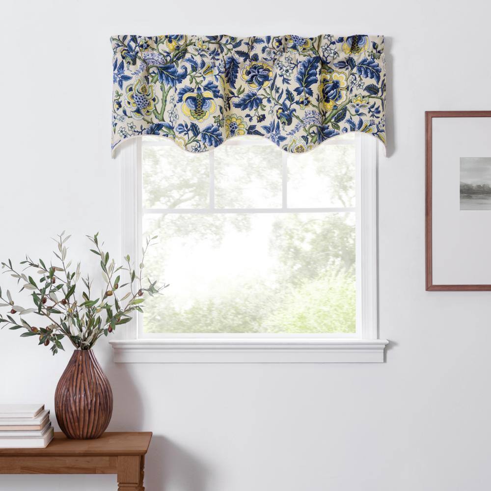 Angle. Ellis Curtain - Ellis Curtain Regency Scallop Shaped 3" Rod Pocket Valances for Windows 50" x 15" Blue - Blue.