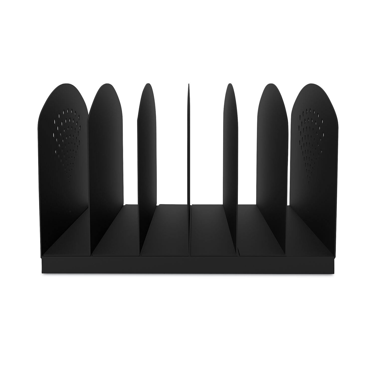 Front. Safco - Safco Steel Vertical-Rack Desktop Sorter, Six Sections, Letter Size Files, 12.25" x 11.25" x 8", Black.