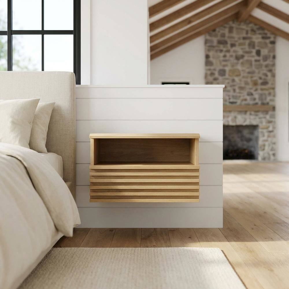 Angle. FurniFact - Wall-Mount Nightstand with Compact Design and Modern Style - Brown.