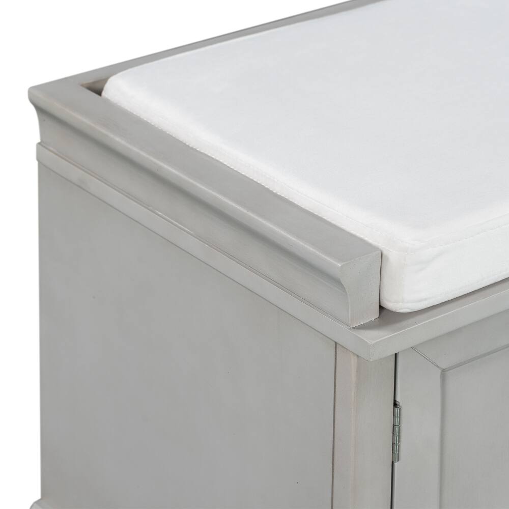 Alt View 6. Ropilly - Ropilly Gray Wash Storage Bench with Cushion, Entryway Shoe Bench with Drawers and Cabinets, Wooden Mudroom Seating - Gray Wash.
