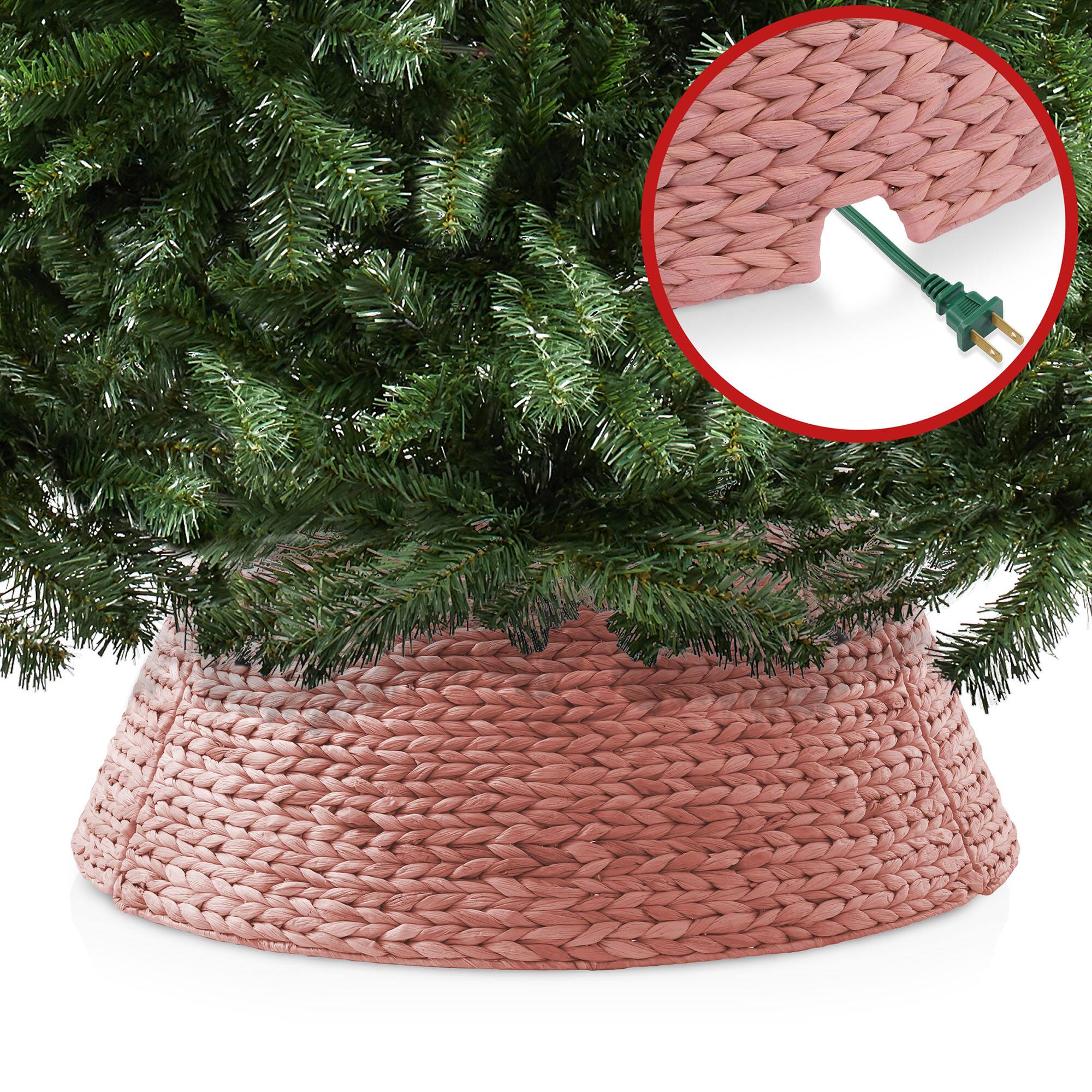 Alt View 3. Casafield - Water Hyacinth Christmas Tree Collar with Cord Cut Out - Pink.