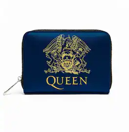 PopMarket - Queen - Rocksax - Queen - Gold Crest Logo - Bi-Fold Zipped Wallet/Purse (Navy Blue) - Multicolor