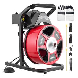 VEVOR - Drain Cleaner Machine 50 FT x 1/2 Inch, Manual Feed Sewer Snake Auger with 4 Cutters & Air-Activated Foot Switch