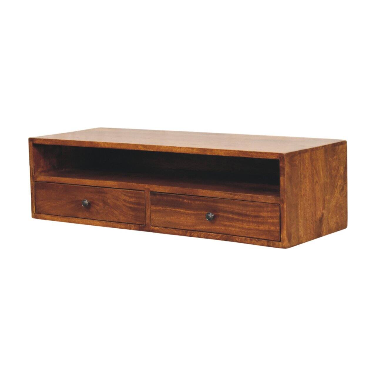 Angle. Artisan Furniture - Artisan Furniture Solid Wood Lunar 2 Drawer Chestnut Wall Mounted Media Unit, 2 Drawers, 1 Shelf, Dark Brown - Brown.