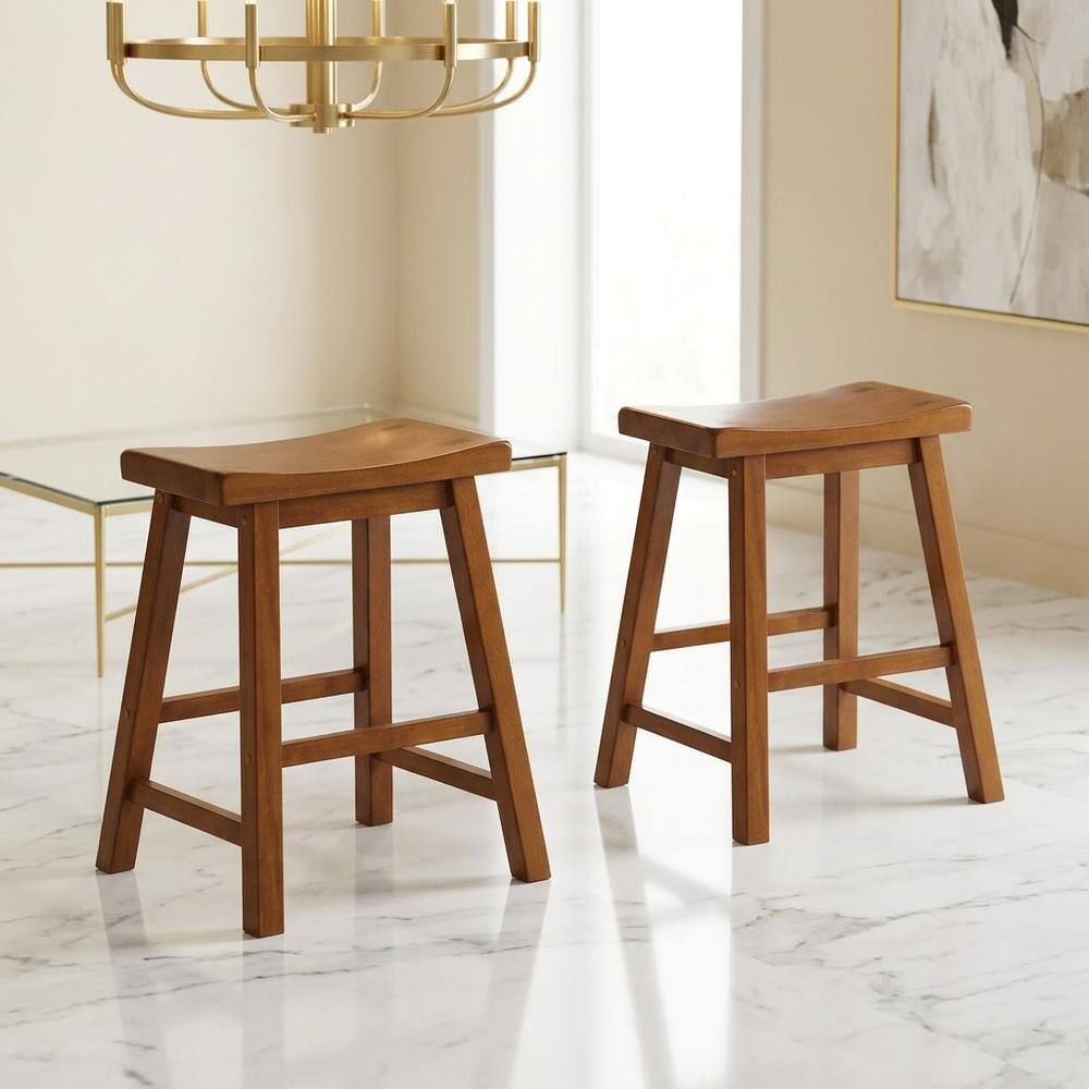 Alt View 1. Starlight Canyon Home - Saddleback Solid Wood Counter Stool with Saddle Seat, Oak, Set of 2 - Brown.